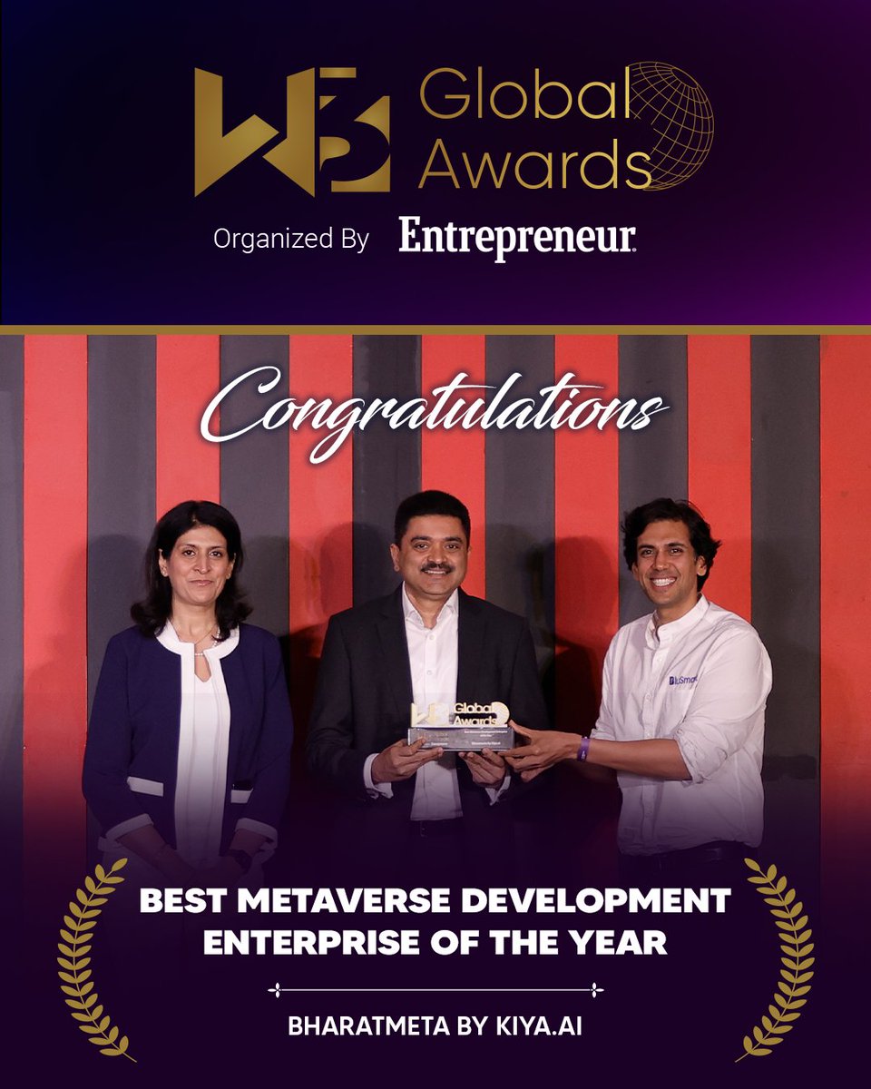 🏆 Congratulations to Bharatmeta by Kiya.ai for winning the accolade of Best Metaverse Development Enterprise of The Year at the W3 Global Awards!

 Here's to shaping the metaverse landscape! 

#Bharatmeta #MetaverseDevelopment #W3GlobalAwards #entrepreneurindia