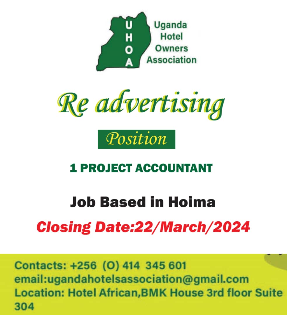 JobclinicUg's tweet image. JOB OPPORTUNITY 📢 

Position:   Project Accountant
Location:  #Hoima, Uganda
Closing Date:  March 22, 2024
Tel : +256 (0)414 345 601
ugandahotelsassociation@gmail.com

#Jobclinicug #jobs #ApplyNow #hiring #jobsinuganda #careers #careers