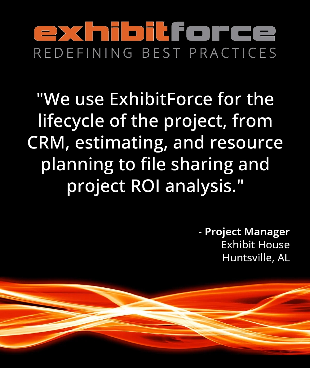 Drastically increase your exhibit house's productivity with the best project management software written purposely for the trade show industry, just like we have for this project manager. Read the rest of their story at hubs.la/Q02cB2YQ0.

#tradeshows
#exhibitforce
