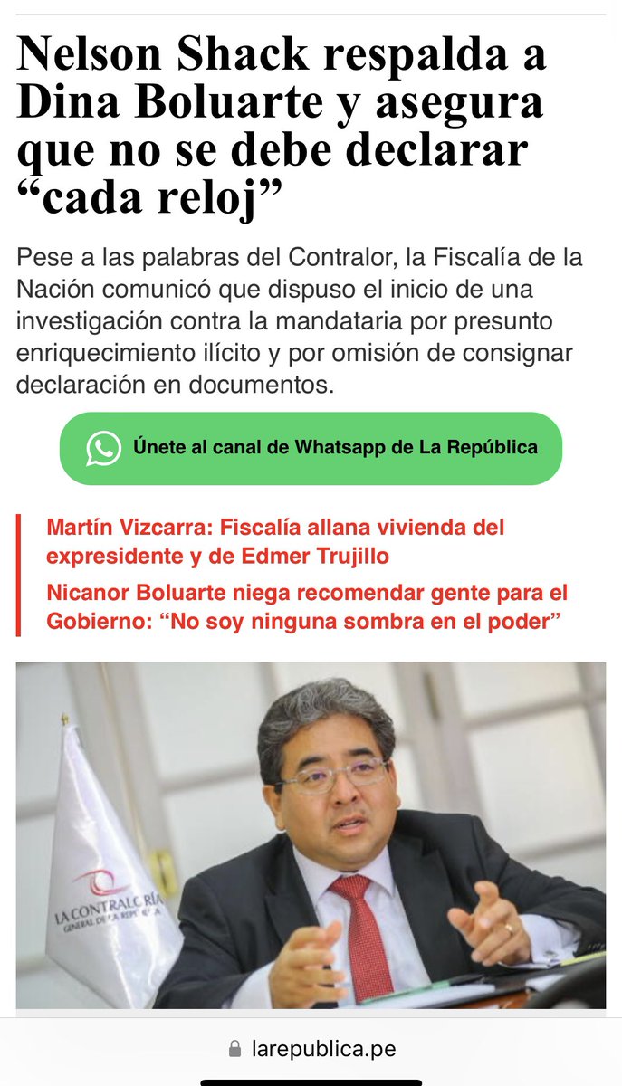 eloymarchan's tweet photo. ¿Por qué el contralor Nelson Shack defiende a Dina Boluarte en el escándalo del Rolex?
Dos razones: 
-Él también tiene un caso de incremento patrimonial, como reveló @elfoco_pe.
-Shack está negociando, ahora que vence su periodo, para que el gobierno lo nombre jefe de la SBS. https://t.co/aXGRW5U0po