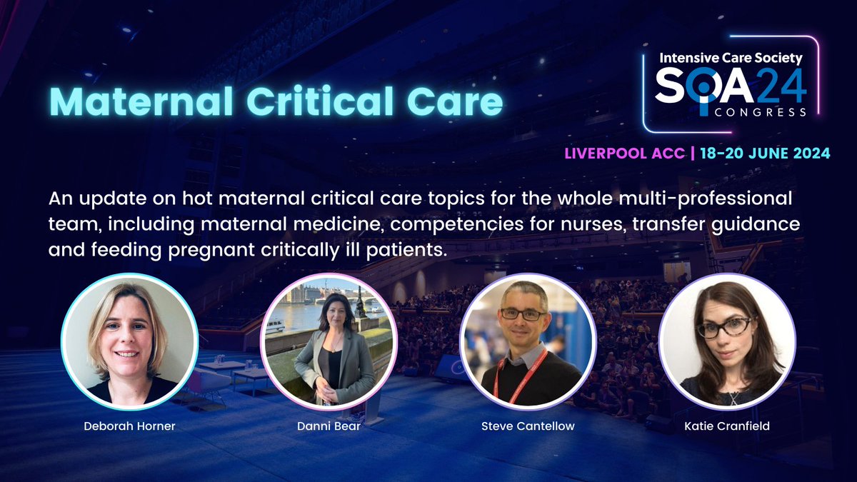 We’ll be getting an update at #SOA24 on what’s new in the world of maternal critical care with @hornerdeborah1. She’ll be joined by @CranfieldKatie, Nicky Witton, @SteveCantellow and @danni_dietitian to cover everything from transfers to feeding. ics.ac.uk/soa