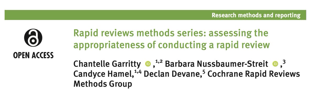 🔥Hot off the press 📰This paper, published in @bmj_latest, part of the Cochrane Rapid Review Methods Group series, offers guidance on determining when to conduct a rapid review vs a full systematic review ebm.bmj.com/content/ebmed/… We have upcoming ESI training led by Chantelle