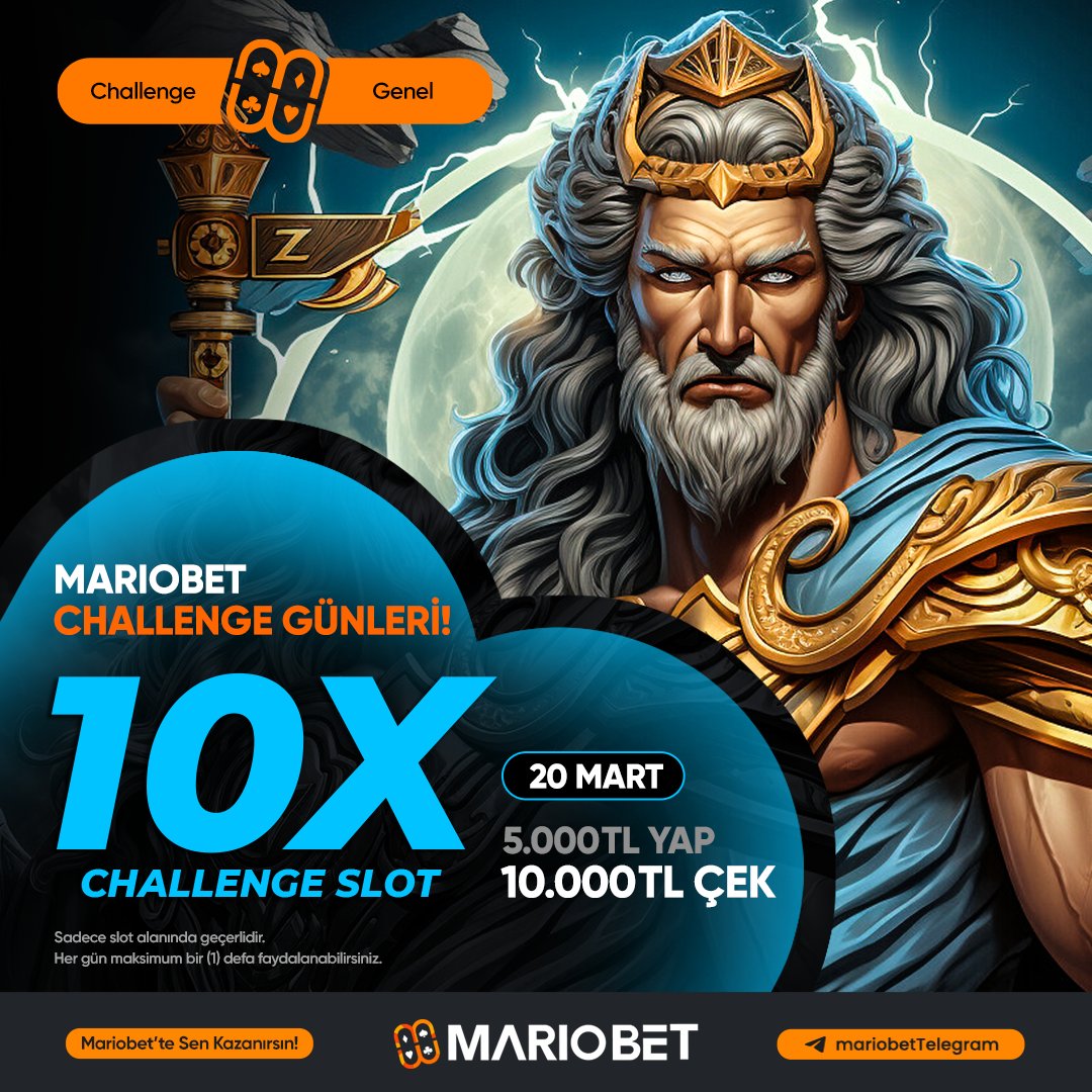 Mariobet Challenge Günleri! 🎰Mariobet'te Slot'a özel Challenge! 🗣20 Mart 10X Challenge Slot'ta Kazanmaya hazır ol! 🪙10X Challenge bonusuyla kazan, 10X Biz ekleyelim, kazancını 2 Katı olarak çek! 🔥Mariobet'te Sen kazanırsın!