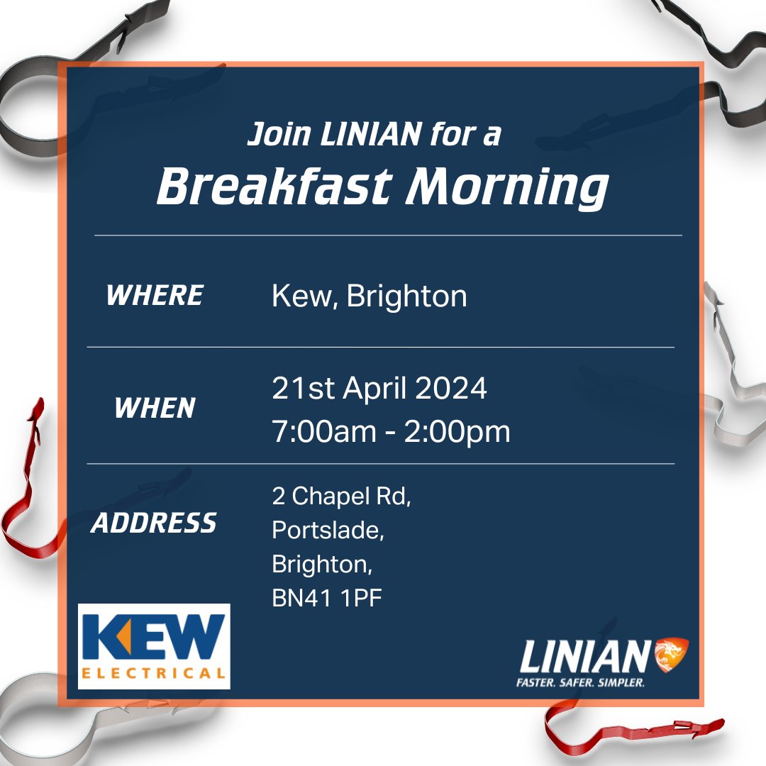 Join LINIAN at KEW Electrical, Brighton on 21st March 2024 for a Breakfast Morning! 👏 Event Date: March 21st 2024 Event Time: 7:00 am - 2:00 pm Event Location: KEW Electrical, Brighton #Electrical #Electrician #Tools #LINIAN #Cable #CableManagement