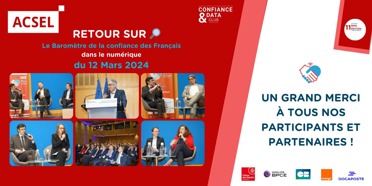 AcselDigital's tweet photo. #BaroConfianceNum 11eme Edition - un grand merci à nos participants et partenaires d'avoir contribué au succès de cet événement !
Vous pouvez d'ores et déjà retrouver le replay et la synthèse de l'étude ici ➡️ https://t.co/qYs6wjAU4n
#ConfianceNum #TransoNum https://t.co/qmAtrULLNB
