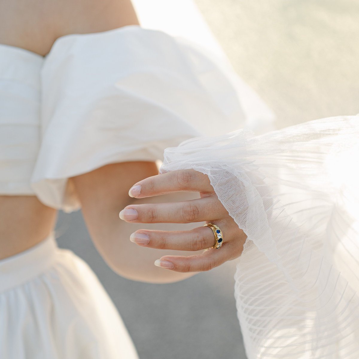 Vintage-inspired with a timeless charm💍⁠
⁠
This beautifully carved sapphire and diamond half-hoop ring is designed in the Victorian style. 
⁠