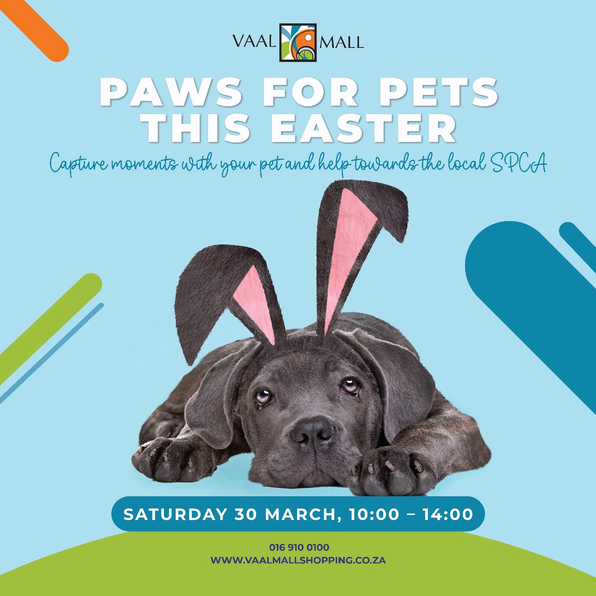 Attention all Pet lovers! 
Join us outside Entrance 4 on Saturday 30 March and have your photo taken with your much loved pet! Pics taken on the day will be posted on our Facebook page and the pic with the most likes will win R 2 500! It's an Easter win-win!