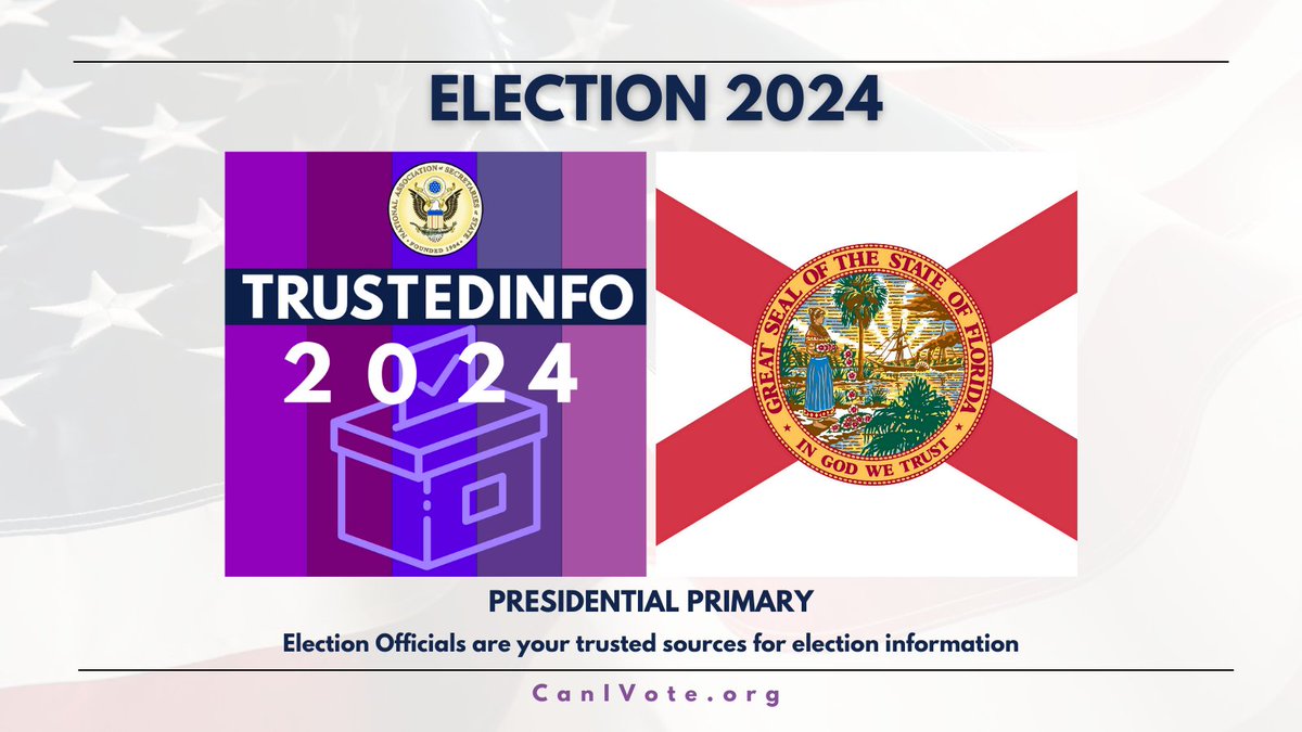 NASSorg's tweet photo. Today (3/19) is the #FloridaPrimary!
Get #TrustedInfo2024 directly from the state's Chief Election Official ➡️ @FLSecofState https://t.co/SXHdIabH4A