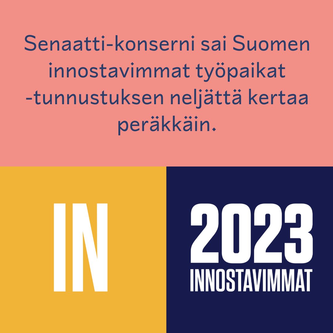 SenaattiK's tweet photo. Saimme Suomen innostavimmat työpaikat -tunnustuksen neljättä kertaa peräkkäin! Tunnustus jaetaan vuosittain Eezy Flow’n PeoplePower®-henkilöstötutkimuksessa parhaisiin tuloksiin yltäneille organisaatioille.

https://t.co/4mJNl6BB1b

#töissäsuomelle #innostavimmat https://t.co/okzPQUodwR