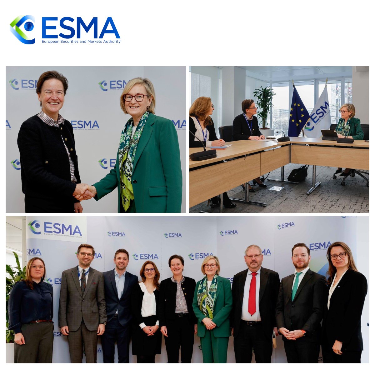 Thank you, <a href="/McGuinnessEU/">Mairead McGuinness</a> 🙏

Great having you at #ESMA this morning 👏

🗣️ Interesting talk about #CMU, ESAP implementation, EMIR, T+1 and other 🔥 topics w/ our Chair, #VerenaRoss, CCP Chair, K. Löber, and Exec. Director, N. Cazenave.

ℹ️ Latest → esma.europa.eu

📸 EC
