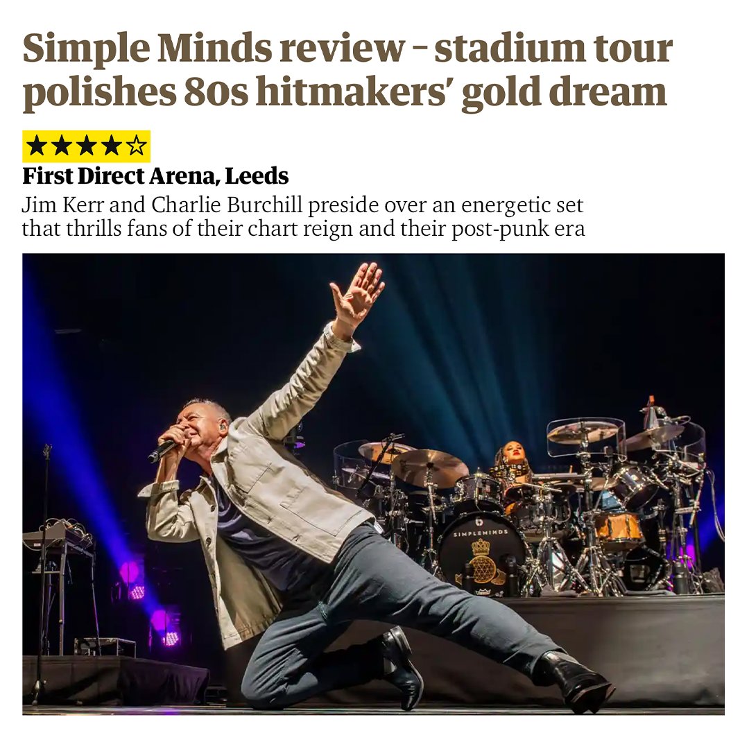 'Jim Kerr and Charlie Burchill preside over an energetic set that thrills fans of their chart reign and their post-punk era.' The @guardian's review of the first UK show of the Simple Minds Global Tour can be read here: bit.ly/43rzBRc