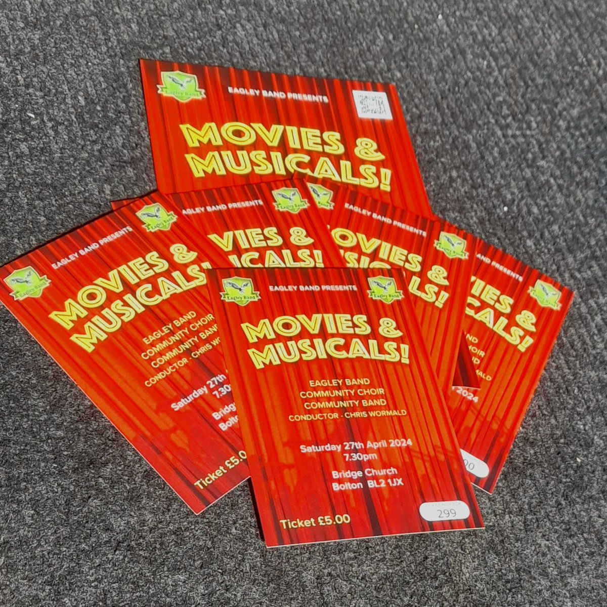 Tickets are now on sale from Booth's Music for the Eagley Band 'Movies and Musicals' extravaganza that is taking place on Saturday 27th April. Call down to collect yours any time, just £5.00 each. #brassband #eagleyband #livemusic #bolton @eagleybrassband