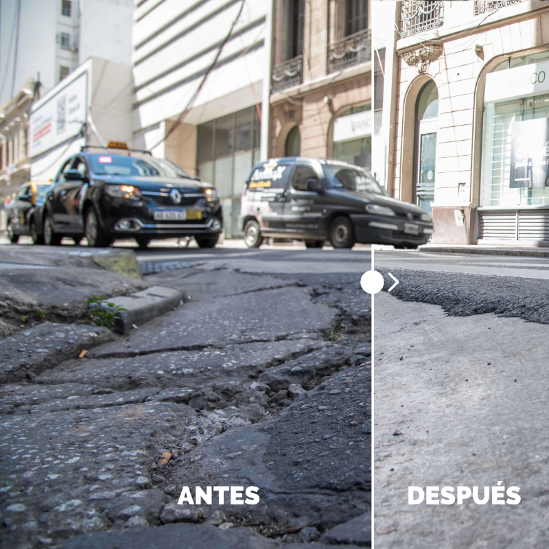 MuniRosario's tweet photo. #PlanDeCalles ➡️ Mirá 👇 este Antes/Después de la reconstrucción de calle Santa Fe.
De 📍 Sarmiento a Presidente Roca realizamos tareas sobre la base y cunetas, y la reconstrucción de paradas de hormigón más resistentes para el transporte público.