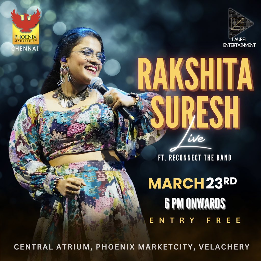 Living the dream!!!! 🥹🥹🥹🥹🧿🧿🧿🧿 CHENNAI!!!! 📍🚀♥️ March 23rd, Phoenix Mall! ✨ Be there. 🥰🥳💃🏻🕺🏻🫶🏼 #RakshitaSureshLive