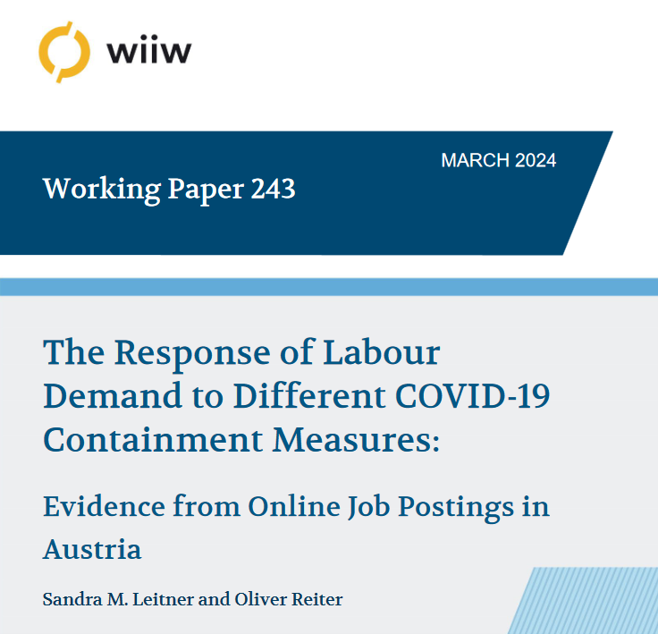 wiiw_ac_at's tweet photo. Hot off the press: Working paper by Sandra Leitner &amp; @olreit on #Austria's #labour market and the #COVID_19 restrictions: Vaccination roll-out in Austria did not have an additional demand-generating effect on new hires, over &amp; above lockdowns.
Download: ➡️ https://t.co/90GUNXTIgF https://t.co/UAGUaidKuz