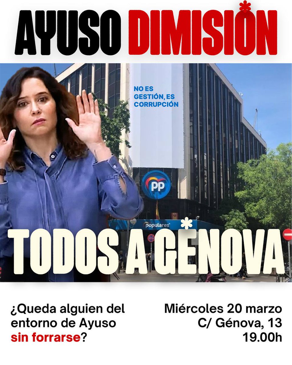 🔴A LA CALLE YA!!!!!!!!!!🔴

‼️‼️‼️🔴⭕La vivienda 100% propiedad de Ayuso es la sede social de la empresa 'Ayuso Lahoz S.L.', que compra y vende material médico.