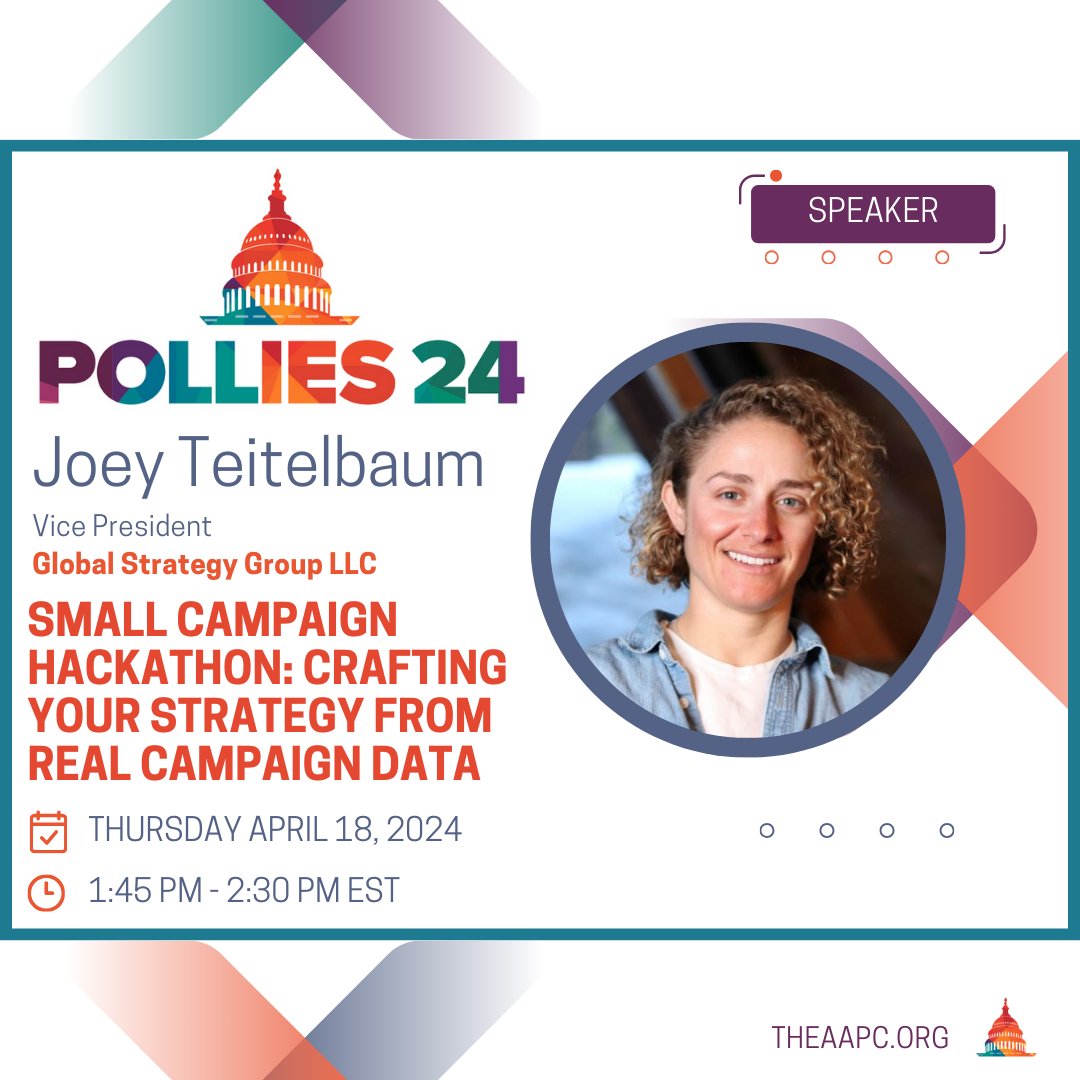 In this immersive #Pollies24 session, @JKTeit with @GSG and the full panel will dive into the heart of political strategy using real data from a congressional district. Register today! bit.ly/4141aih