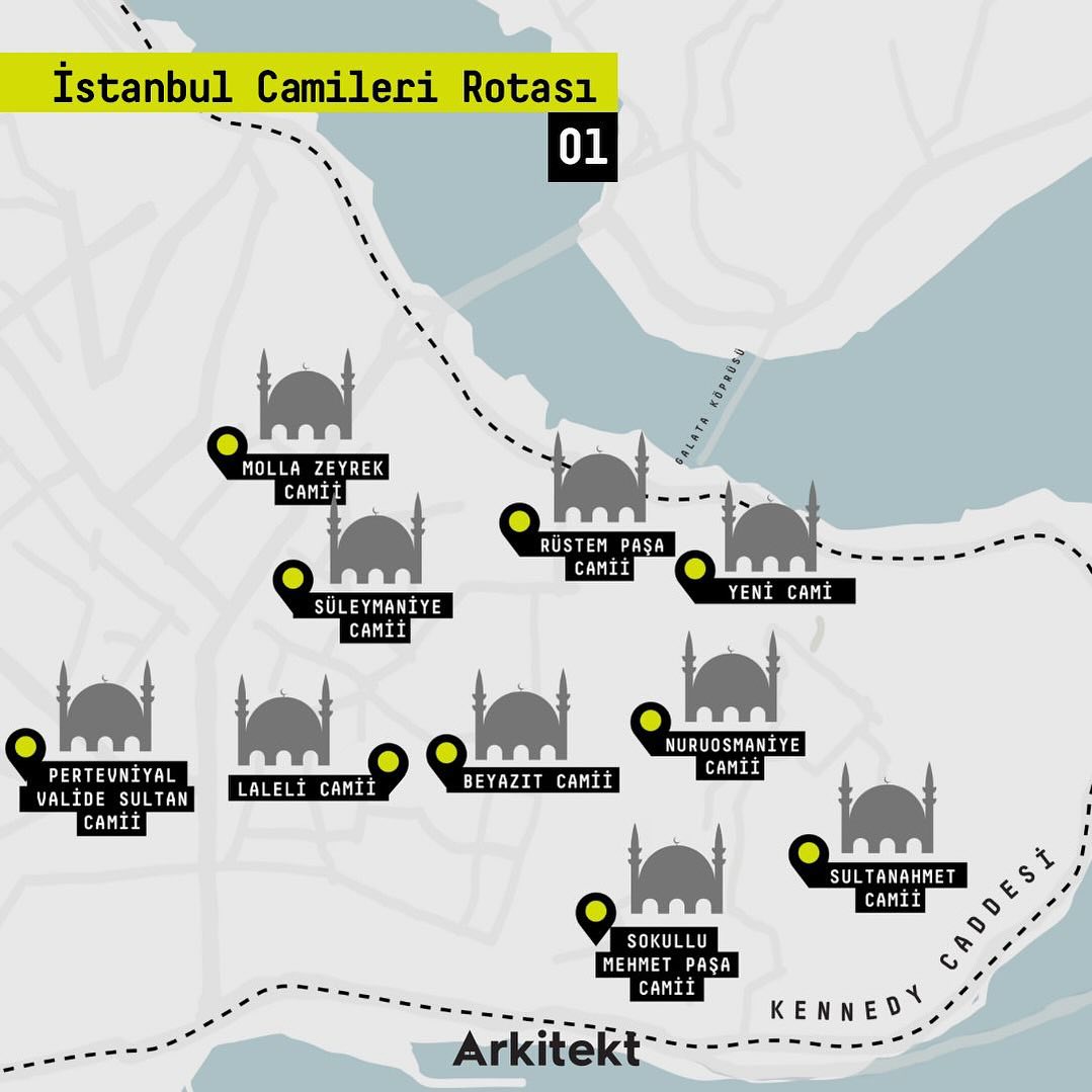 İstanbul’un her semti, farklı dönemlere ve farklı mimari üsluplara ait camilere ev sahipliği yapıyor. Biz en sevdiğimiz camileri 10’lu gruplar halinde derlediğimiz bir rota oluşturmaya başladık, ve ilk rota için Fatih semtini seçtik Sizin İstanbul’da en sevdiğiniz cami hangisi?