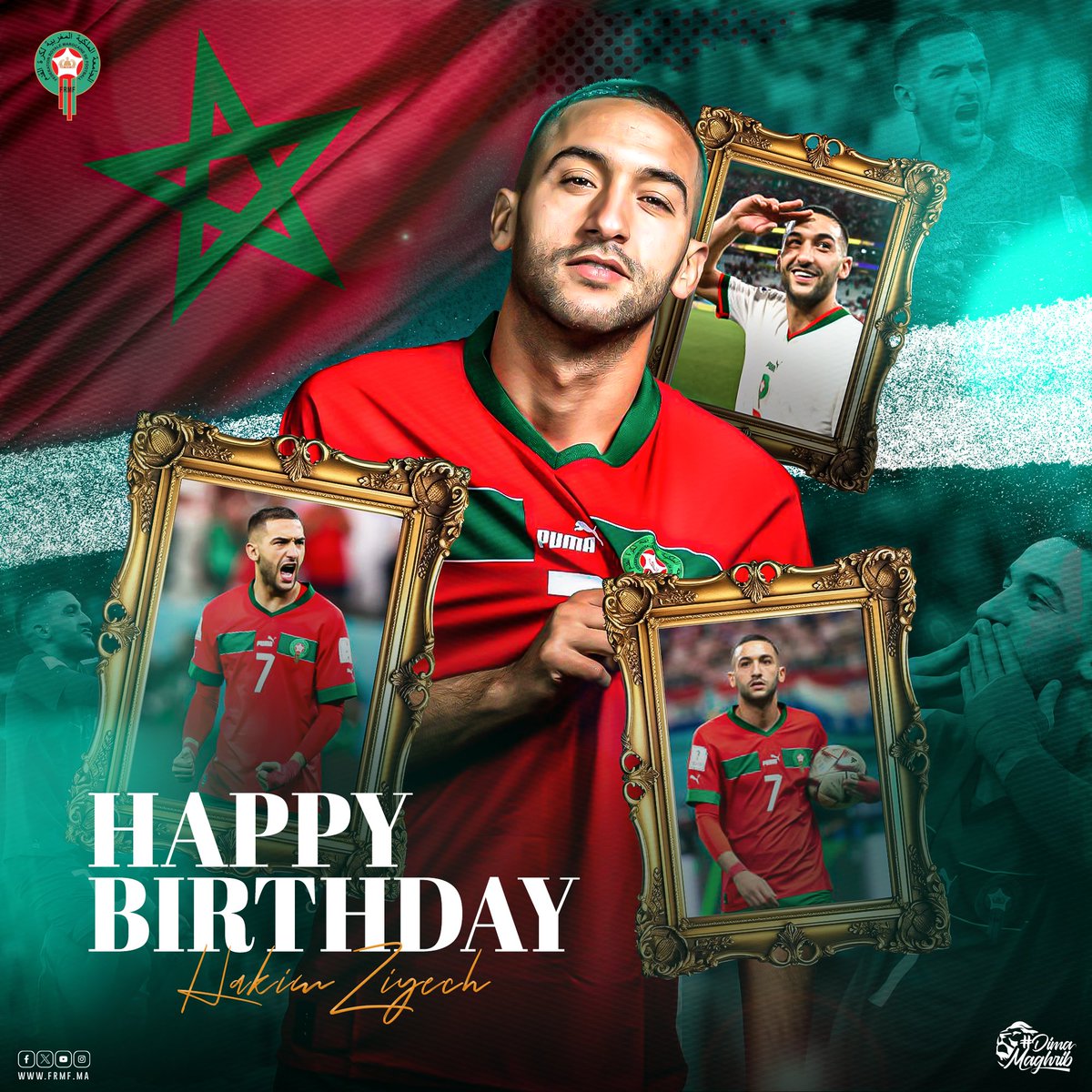 عيد ميلاد سعيد حكيم زياش 🧙🏻‍♂️ Happy birthday Hakim Ziyech 🥳 We wish you all the best #DimaMaghrib 🇲🇦