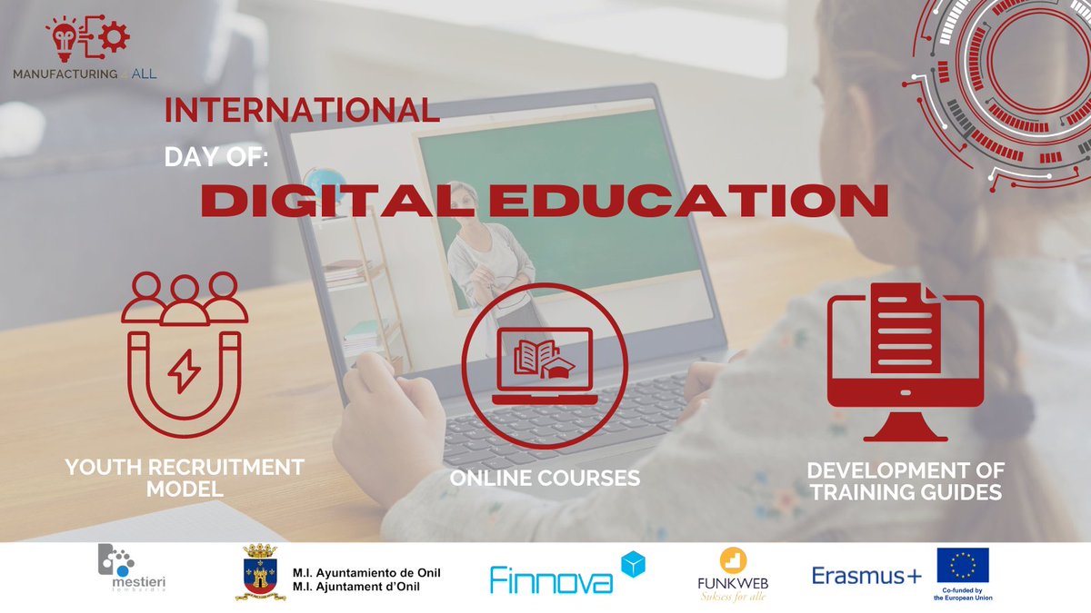 At ⚙️@Manufacturing4all we are revolutionising education

We are preparing a training module on digital transformation processes for young people 🚀💡👩‍💻 

#Manufacturing4All #YouthEmpowerment #DigitalEducation 

💡Led by <a href="/AytoOnil/">Ayuntamiento de Onil</a>, @MestieriLombardn <a href="/FunkWeb/">Funkweb Aktiv</a> <a href="/FinnovaEU/">Finnova Foundation</a>
