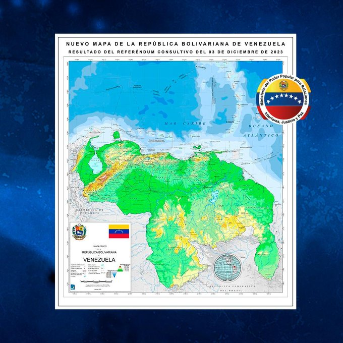 Conoce el nuevo Mapa de la República Bolivariana de Venezuela, resultado del Referendo Consultivo del #03DIC.

¡EL SOL DE VENEZUELA NACE EN EL ESEQUIBO! 🇻🇪
