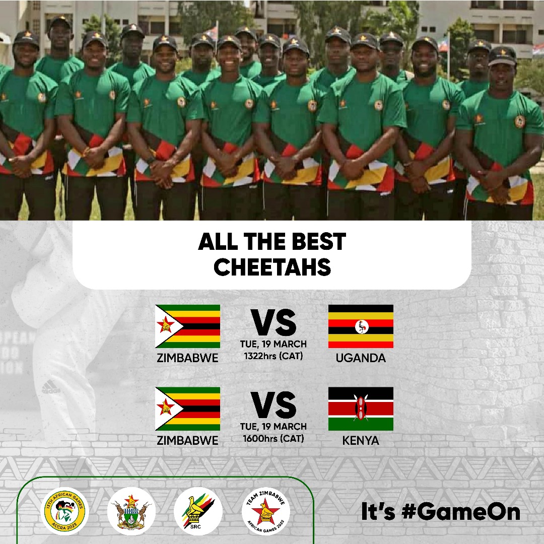 The whole nation is behind you, Cheetahs!  Unleash your inner cheetah and dominate those pitches!  We believe in you.   #GameOn #TeamZimbabwe #AfricanGames #GoTeamZim #BringHomeTheGold