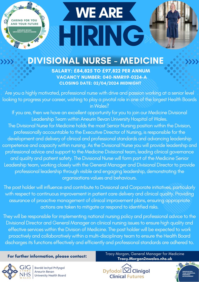 We are Recruiting! Are you a highly motivated, professional nurse with drive and passion working at a senior level looking to progress your career? For more information or to apply, please click the following link: jobs.aneurinbevanhb.wales.nhs.uk/#!/job/UK/Newp…