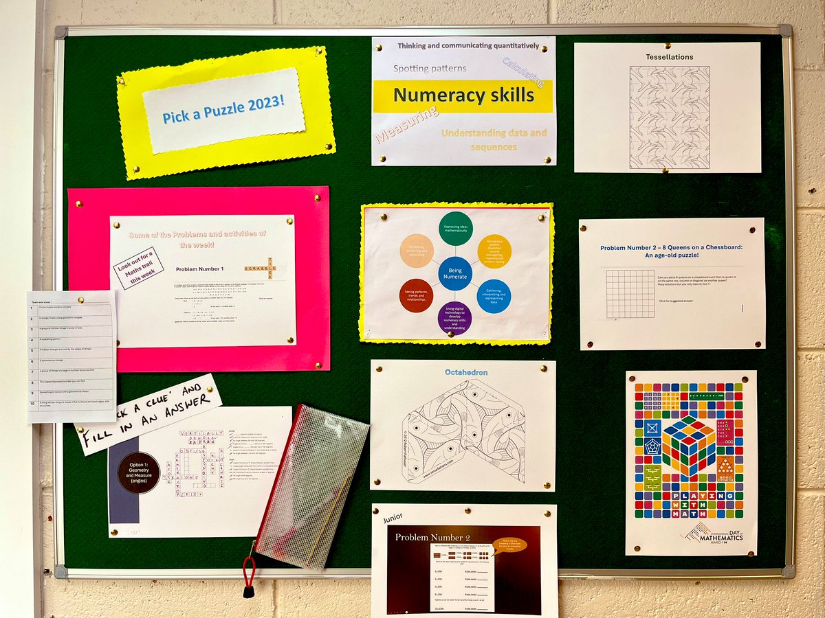 scoildara's tweet photo. Big shoutout to Ms. Watson for the brilliant numeracy challenges around our school! �� Every week, the board lights up with brain-teasers. Loving the new addition of the math crossword! Can't wait to crack the Easter quiz this week! 🐣 #NumeracyRocks https://t.co/tOVIJrMpbv