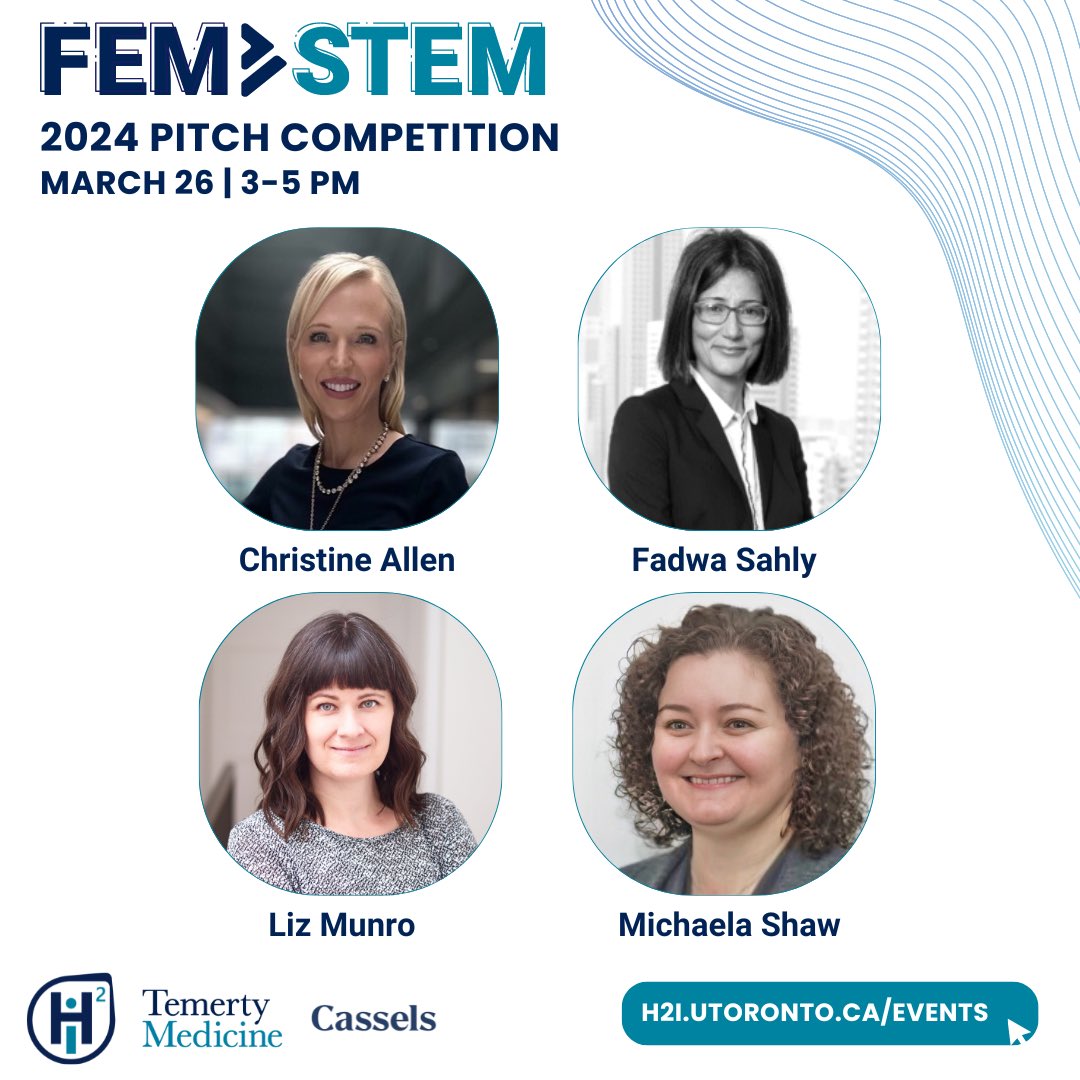 Excited to be a judge at @H2i_UofT’s 2024 FemSTEM Pitch Competition - showcasing the remarkable work by the next generation of women entrepreneurs in the #healthcare sector. 🗓️ March 26, 3-5 PM - Save your seat to watch in-person! Register: bit.ly/49O5c1J #WomenInSTEM
