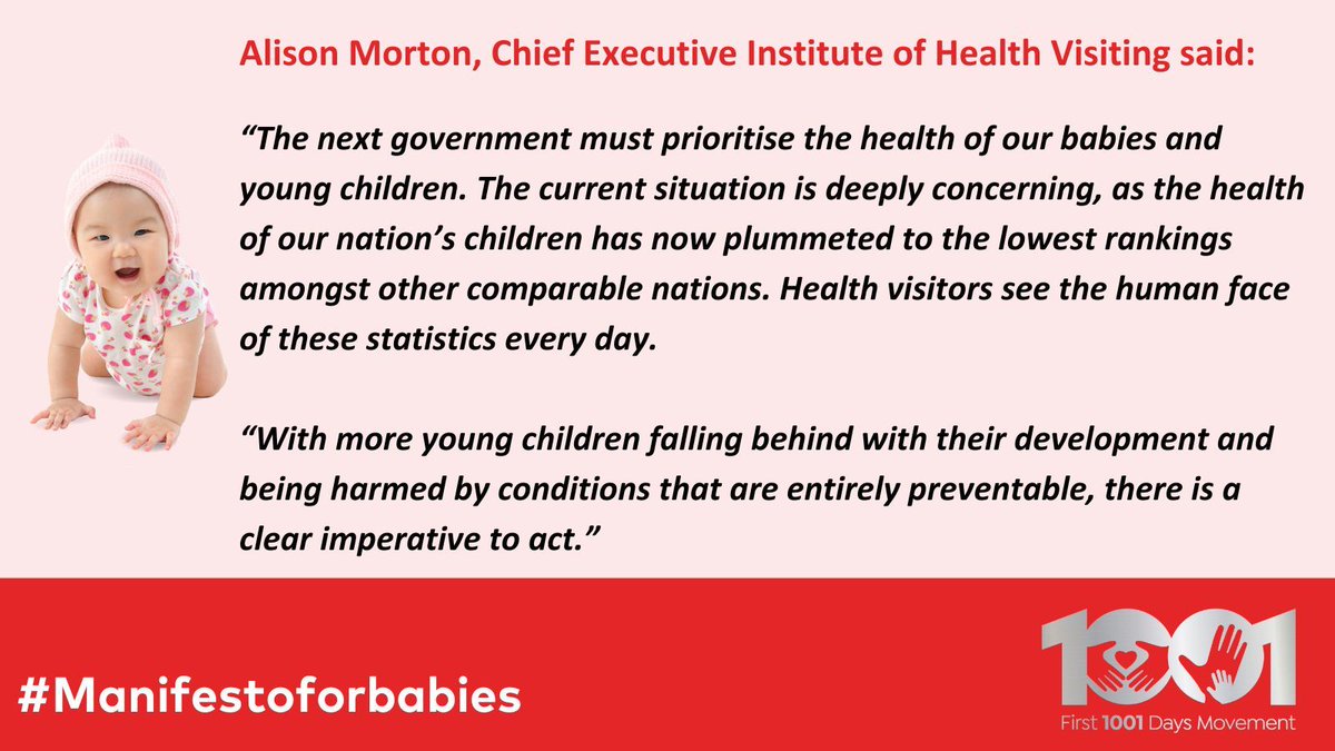 We welcome the @first1001Days #ManifestoForBabies. Evidence shows the first 1,001 days, from pregnancy to age 2 lay the foundations for a happy & healthy life. buff.ly/3v9ecj0 #HealthVisiting