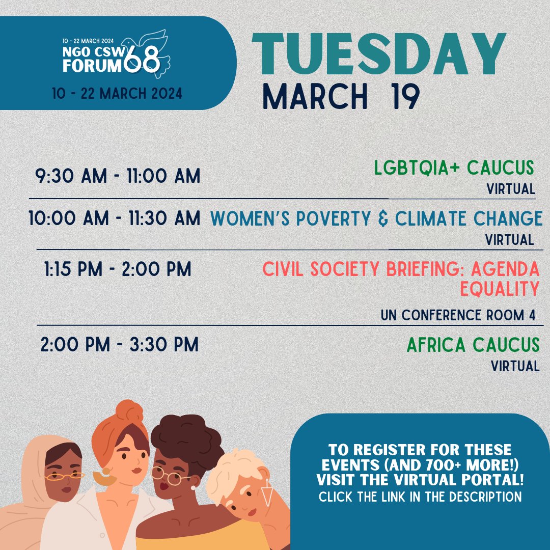 Day 2 of Week 2 has begun! Continue registering for events online at ngocsw.org #NGOCSW68 #CSW #UN