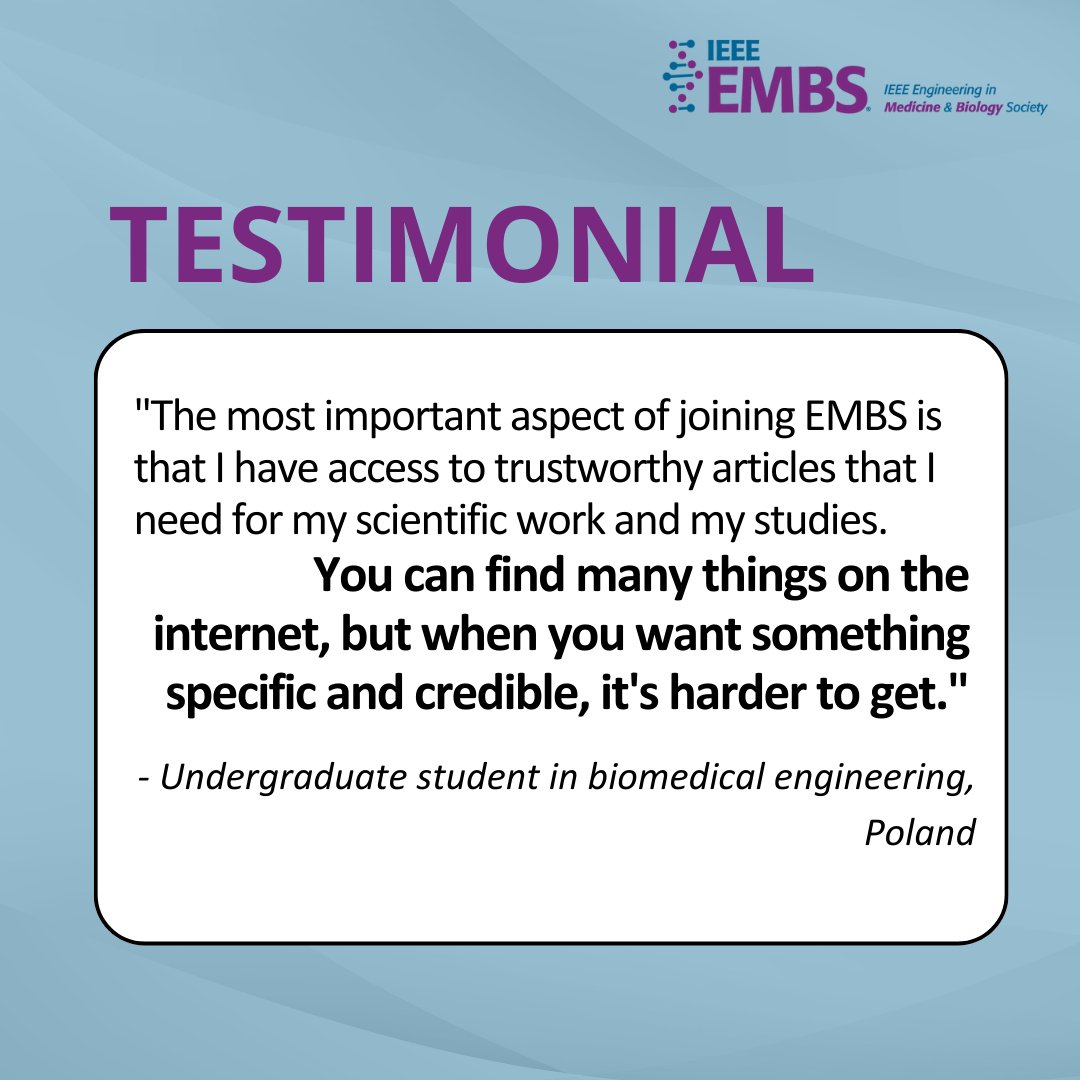 Joining EMBS is the best decision you can make for your scientific work. Credible sources are crucial, and EMBS delivers exactly that! Highly recommended for anyone in #engineering or #research! 

#EMBS #biomedicalengineering #scientificresearch