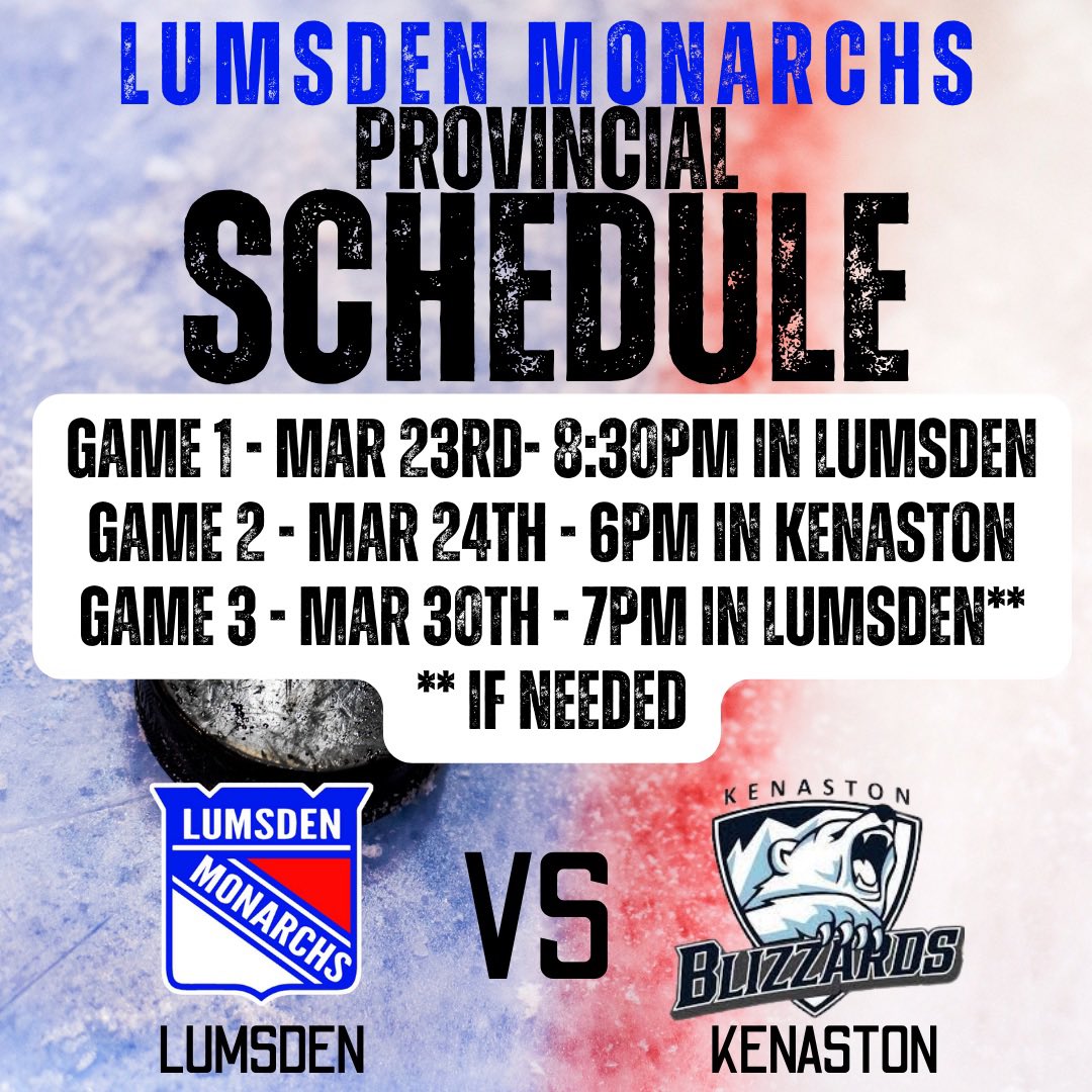 Provincial A Finals Schedule
#gonarchs #narchnation #beachboys #ProvA
<a href="/MondayNooner/">Monday Nooner</a> <a href="/SaskForum/">Wicked Deadly Sask Senior Hockey Forum</a> <a href="/worldhockeyrpt/">World Hockey Report</a> <a href="/sportscage/">The SportsCage</a>