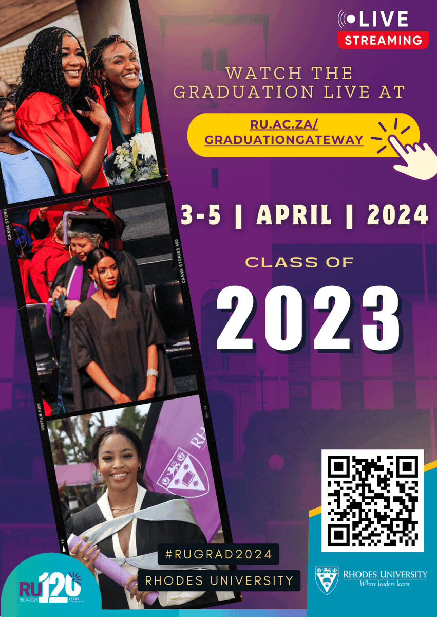 Exciting news! If you can't attend the Rhodes University Graduation Ceremonies in person, don't worry – you can catch all the live action on our #RU120 website. 

Stay tuned for a front-row experience from the comfort of your home!

▶️ ru.ac.za/graduationgate…