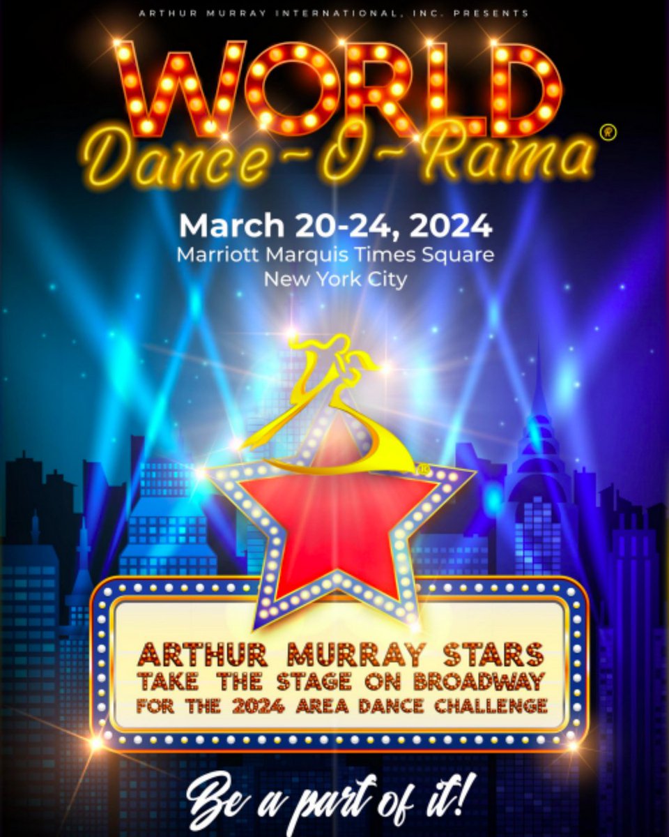 Our Arthur Murray Dancing Stars are ready to take the stage at World Dance-O-Rama! 🥳🌟 Stay tuned for a peak at the show happening at the Marriott Marquis Time Square in New York City! 🏙 Share your photos and videos with #WorldDOR2024 #dance 
#arthurmurray #ballroomdance