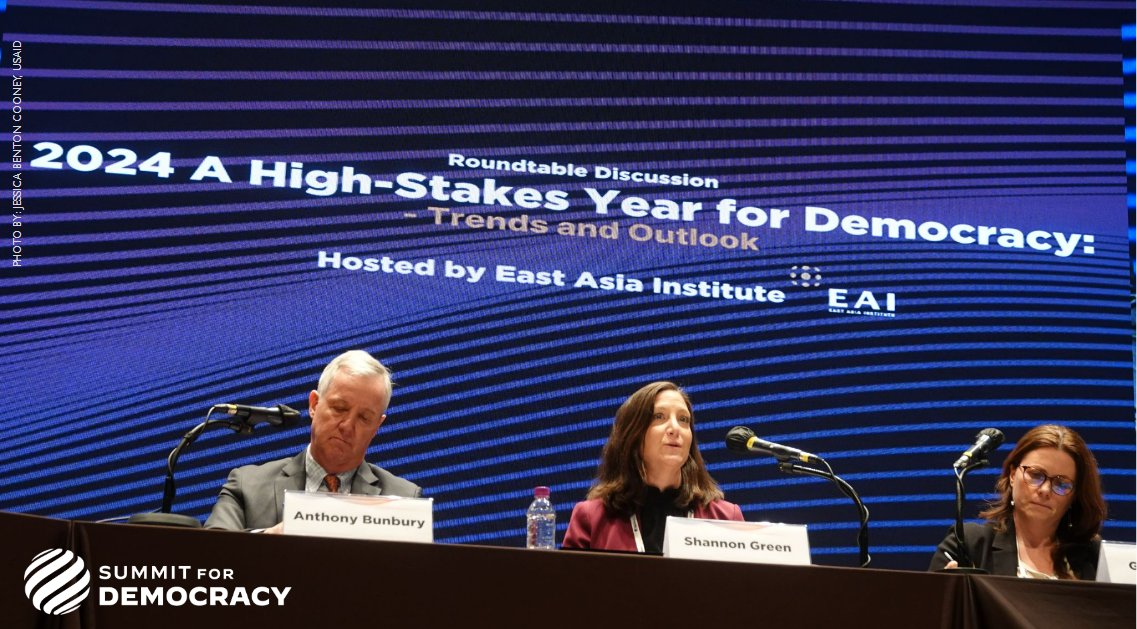 'Elections are not a “magic elixir,' - said @USAIDDRG's Assistant to the Administrator, @ShannonNGreen1, today at a roundtable discussion hosted by @EAI_2002 at the 3rd #SummitForDemocracy. 'However, if there is space for genuine competition, they usher in real change.'