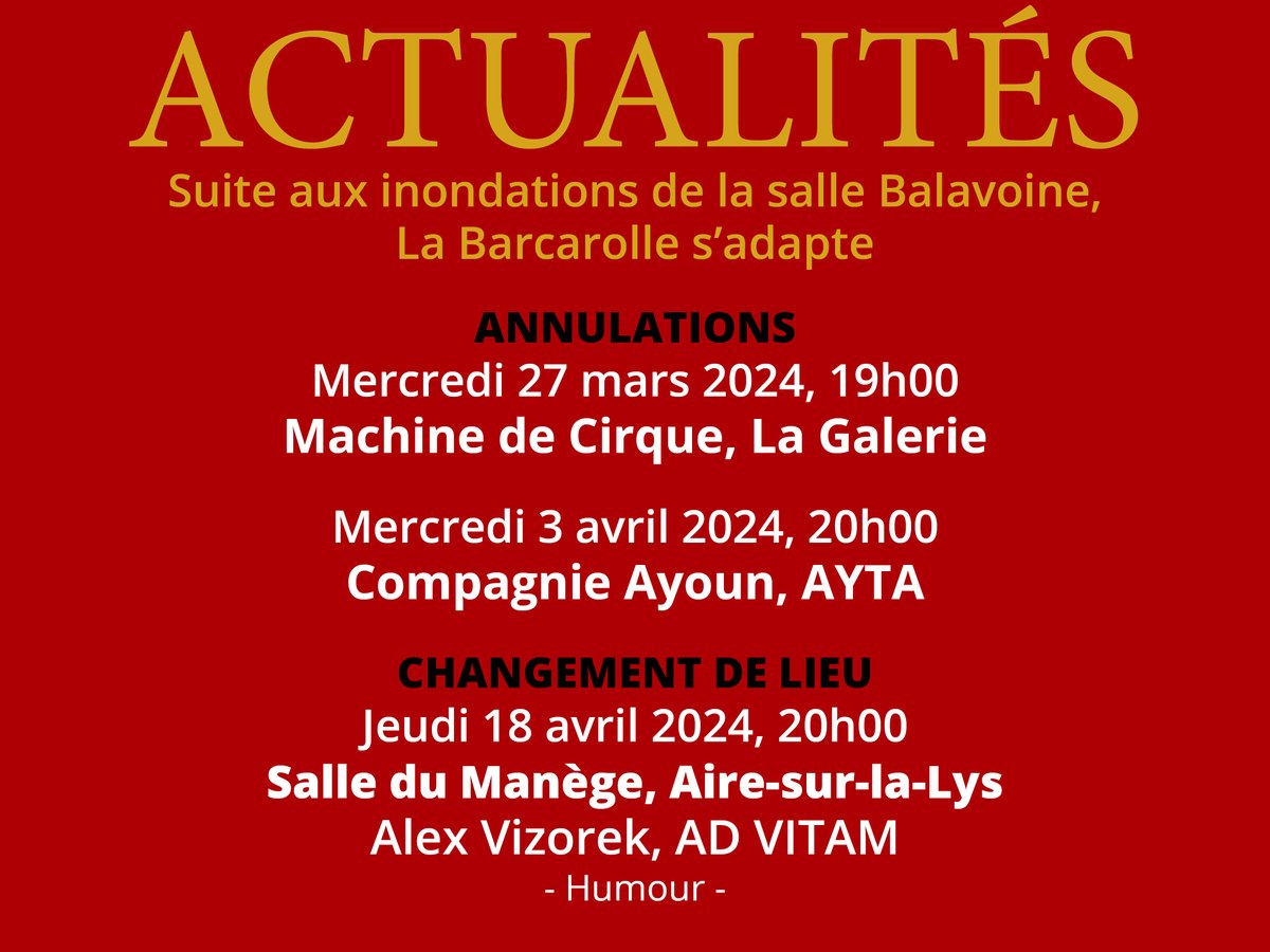 [ Actualités de La Barcarolle ]
#inondation #spectacle #theatre #agglocapso #hautsdefrance