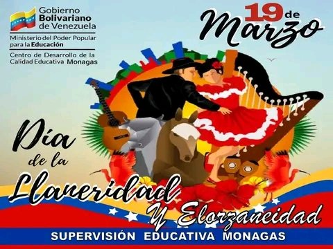 #Efemérides|| #19Mar Hoy celebramos con orgullo el Día de la Llaneridad y la Elorzeneidad, de esta manera resaltamos nuestra cultura, música y costumbres llaneras, auténticas de nuestra identidad como venezolanos y como hijos de la Patria. 
<a href="/NicolasMaduro/">Nicolás Maduro</a> 
<a href="/_LaAvanzadora/">Yelitze Santaella</a>