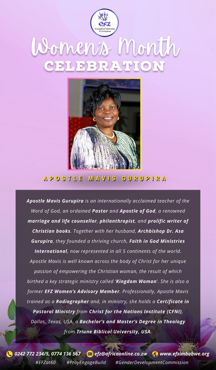 As we celebrate Women's Month..... today we spotlight Lady Apostle Mavis Gurupira....