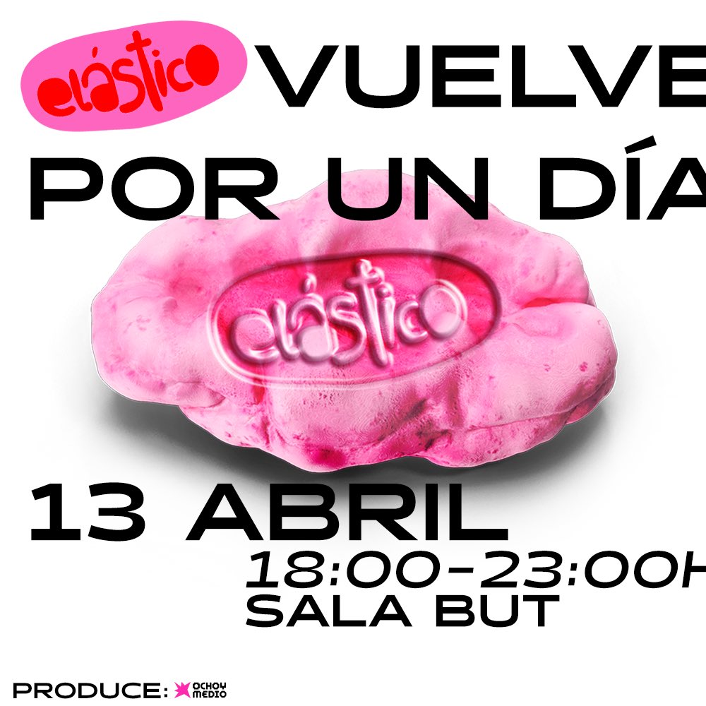 Vuelve Elástico Flexiclub!! 💥 El 13 de abril y solo por un día (de 18:00 a 23:00) vuelve el club que reinó en Madrid entre 2007 y 2010!

Será en la sala BUT y por supuesto sonará lo que sonaba en el Elástico, ni más ni menos!

ENTRADAS YA A LA VENTA!
🎟️ ochoymedioclub.seetickets.com/event/elastico…