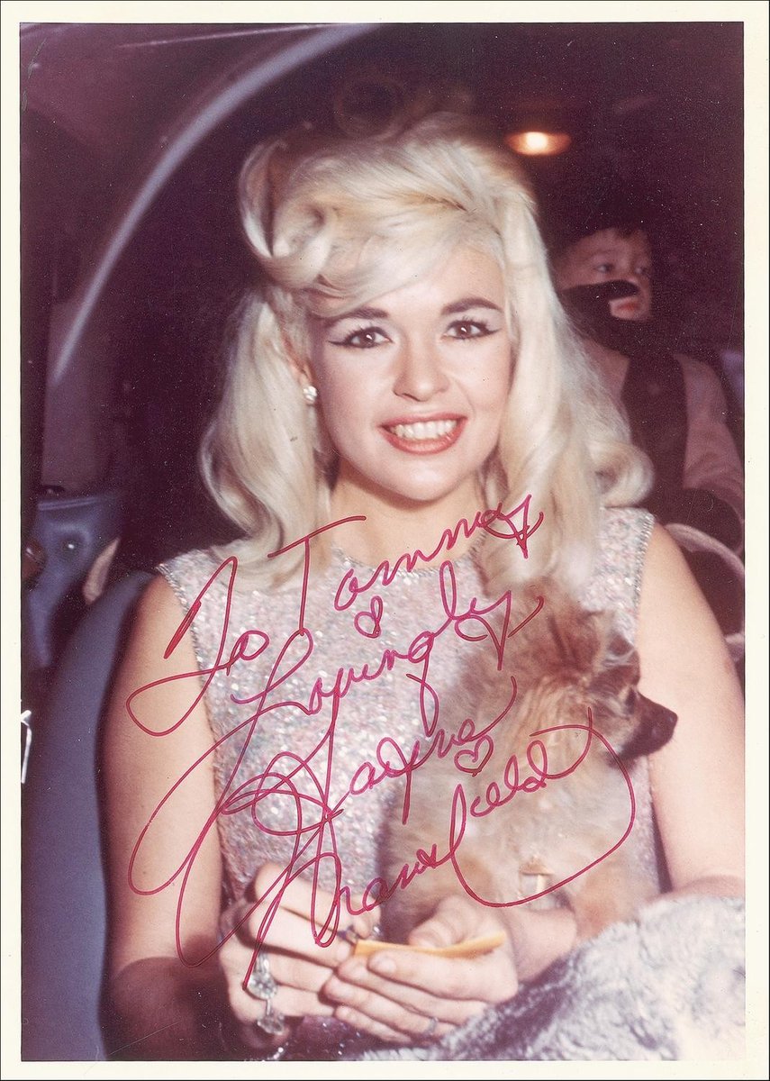 Documentary evidence that glorious sex-kitten-gone-berserk Jayne Mansfield really did dot her 'i' with a heart. #jaynemansfield #lobotomyroom #sexkittengoneberserk #kitsch #platinumblonde #sexgoddess #jaynemansfieldautograph