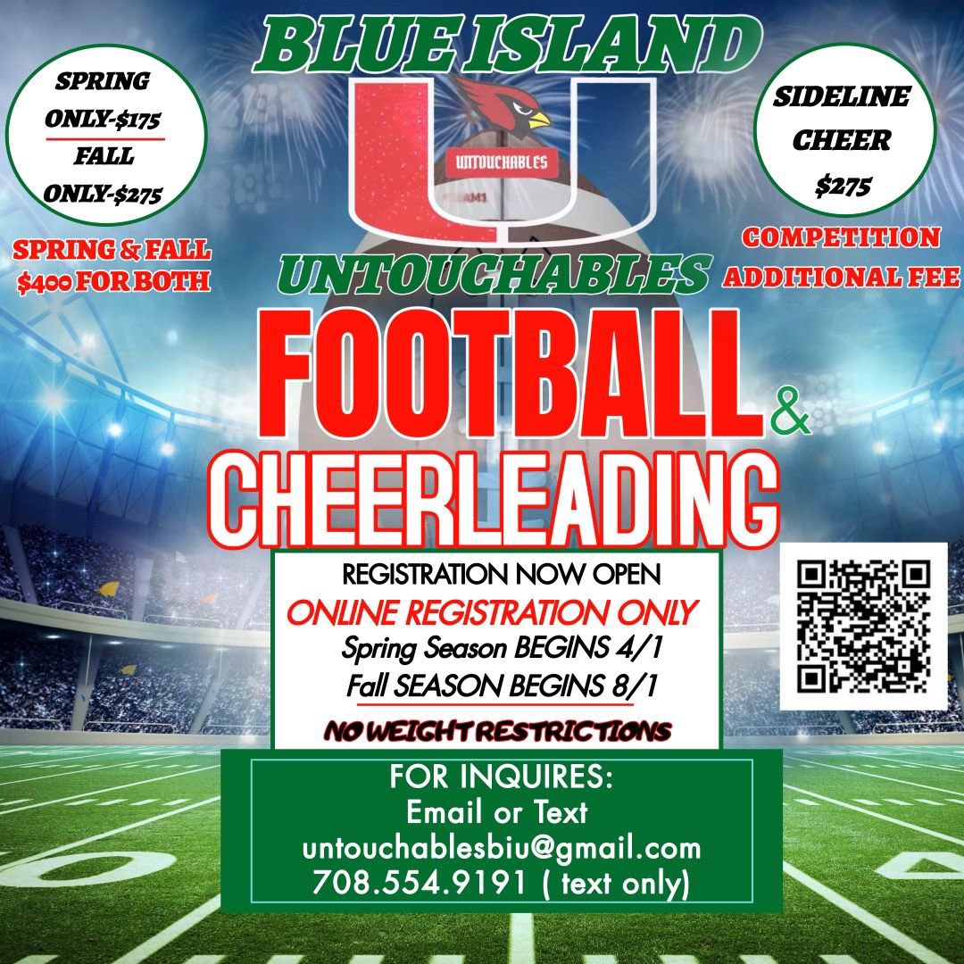 BLUE ISLAND UNTOUCHABLE SPRING TRAINING CONTINUES TOMORROW, WEDNESDAY MARCH 20TH @ IKE! Spring Training will be from 6-8PM an Eisenhower! Enter through S1 Doors. …chablesfootballandcheer.sportngin.com/register/form/… #HomeGrown #AllAboutTheU #FlyWithUs 🔴⚪️🏈🔥