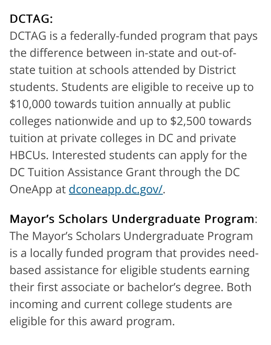 Parents with college-bound kids — DC opened applications for tuition support through the DC TAG, DC Futures, and Mayor’s Scholars programs. 🎓🎓🎓 The programs were delayed due to the federal government’s FAFSA delays. Get DC support for college ⬇️ osse.dc.gov/page/scholarsh…