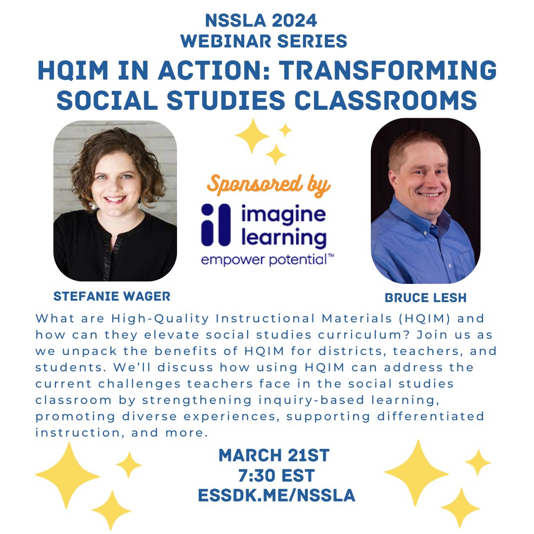 Take a break from the #marchmadness for some amazing & FREE #socialstudies PD with @srwteacher & Bruce Lesh! Join us to learn more about High-Quality Materials Thursday: 7:30 ET at essdk.me/nssla See you then! @nsssasocstudies @ImagineLearning #sschat