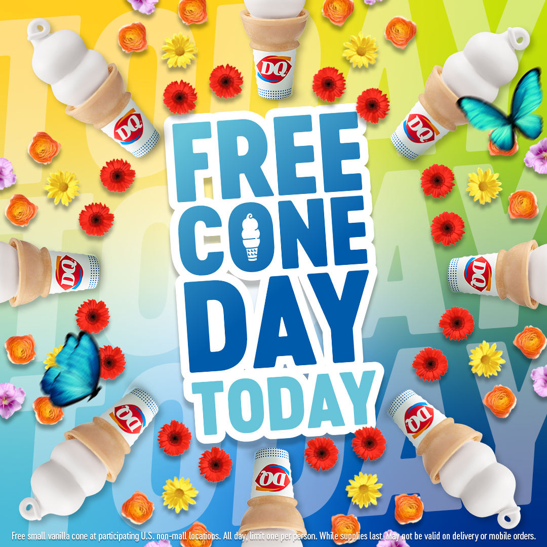 🍦Free Cone Day is HERE! 🍦Celebrate the start of spring with a FREE small cone at participating DQ locations.
