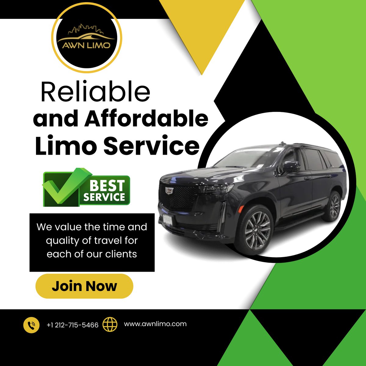 AWNLimoInc's tweet photo. 🚘 Enjoy premium travel without compromising on time or quality! Book with AWN Limo today and experience the difference. Hurry, limited time offer: 25% discount awaits! #LuxuryTravel #AWNExperience

💻: https://t.co/0t3GHZBW4B
☎: +1 212-715-5466
✉: info@awnlimo.com https://t.co/7UwtHedbGG