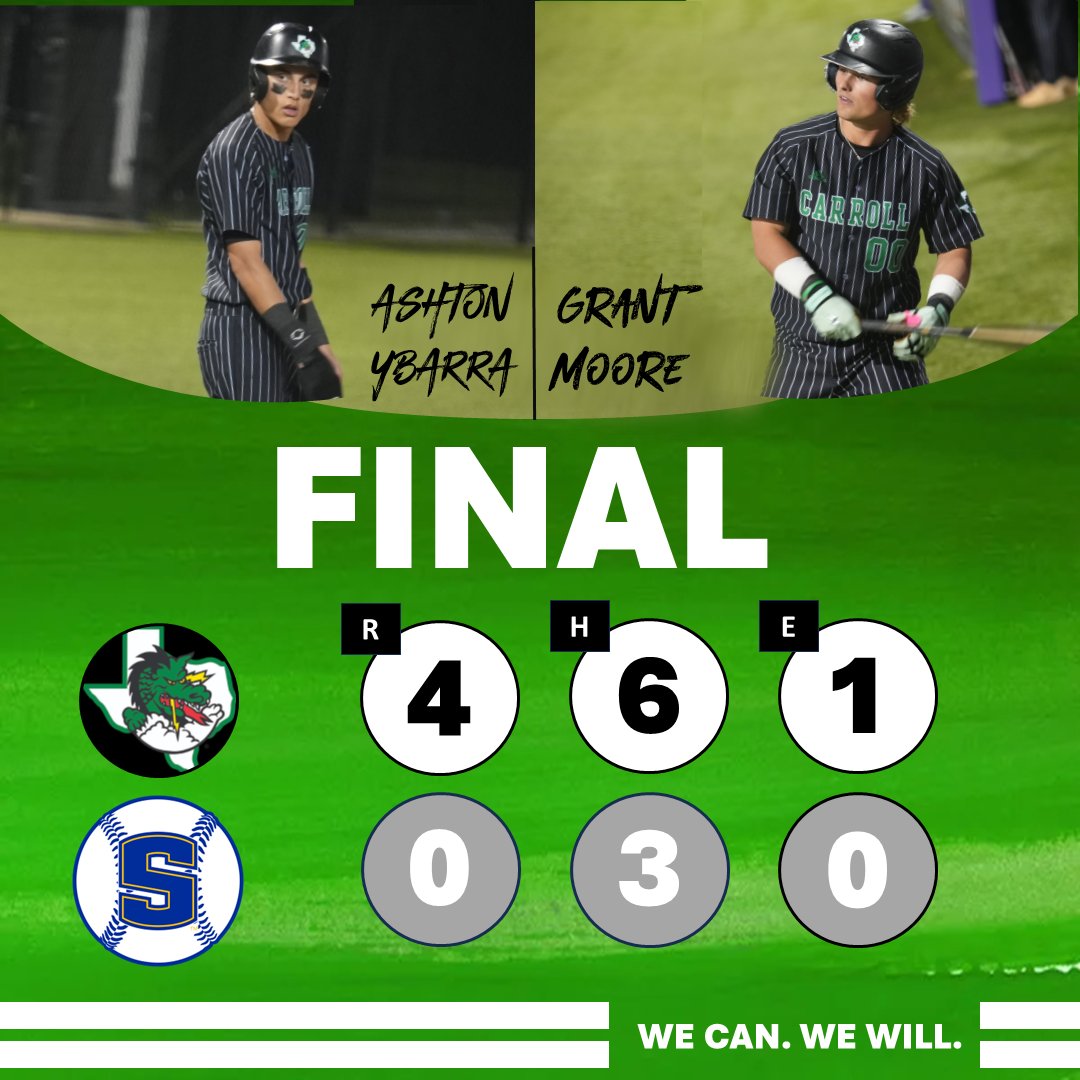 Big crowd on hand as the Dragons take down Stillwater 4-0. <a href="/ethanbaiotto/">Ethan Baiotto</a>, <a href="/gray_olivo/">Gray Olivo</a>, <a href="/HayesMelville/">Hayes Melville</a>, and <a href="/RaisedNBaseball/">Tanner Carson</a> combine for the three-hit shutout.

<a href="/AshtonYbarra13/">Ashton Ybarra</a> and <a href="/_grantpmoore/">Grant Moore</a> both tripled to lead Carroll at the plate.