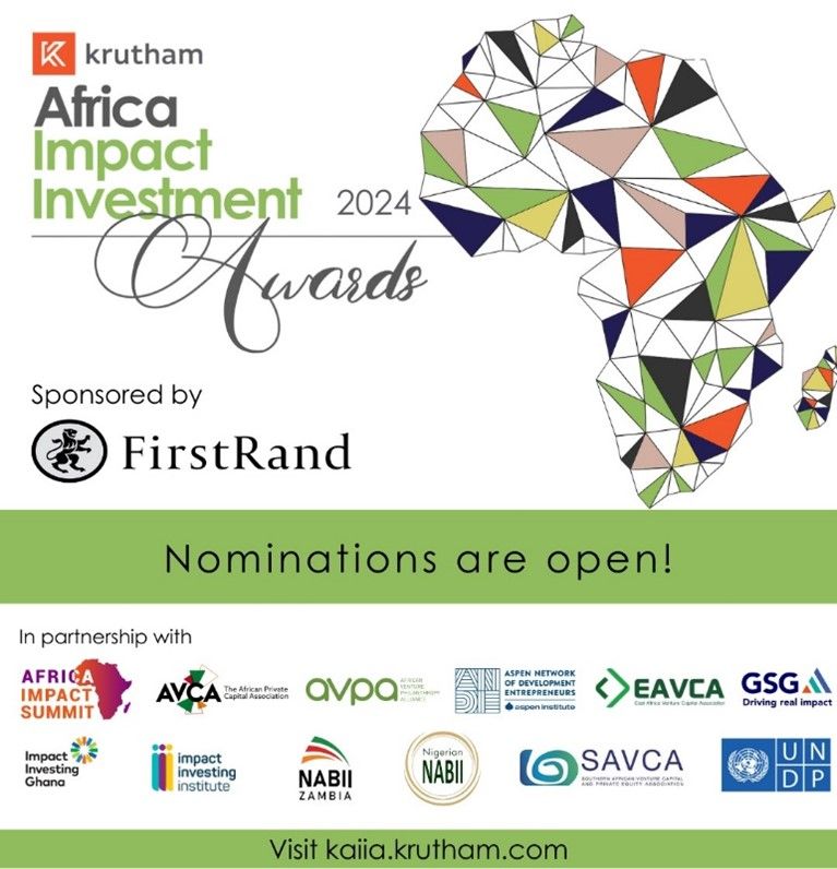 GSGImpact's tweet photo. ๐Nominations for the 2024 Africa #ImpactInvestment Awards are now open! Proudly in partnership with @kruthamX.
Deadline: April 7, 2024 ๐
Winners announced at #AfricaImpactSummit, Nairobi, July 17-19, 2024 ๐ฐ๐ช
Nominate now: https://t.co/ZUxfA2HOI5 ๐
@AVCA_Africa #AIIAs https://t.co/DcA203LeEI