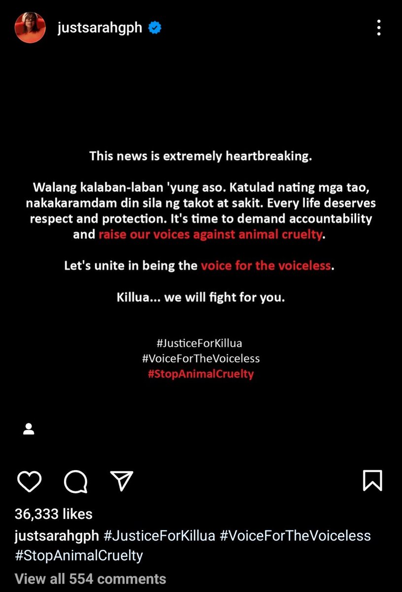 AkoSiEhra07's tweet photo. Thank you @JustSarahG for using your platform seeking justice to what happened for Killua. You are the only celebrity that spoke for the ones who can't speak, for the unheard. I stan you Queen. #justiceforkillua https://t.co/waXf0u8z8A