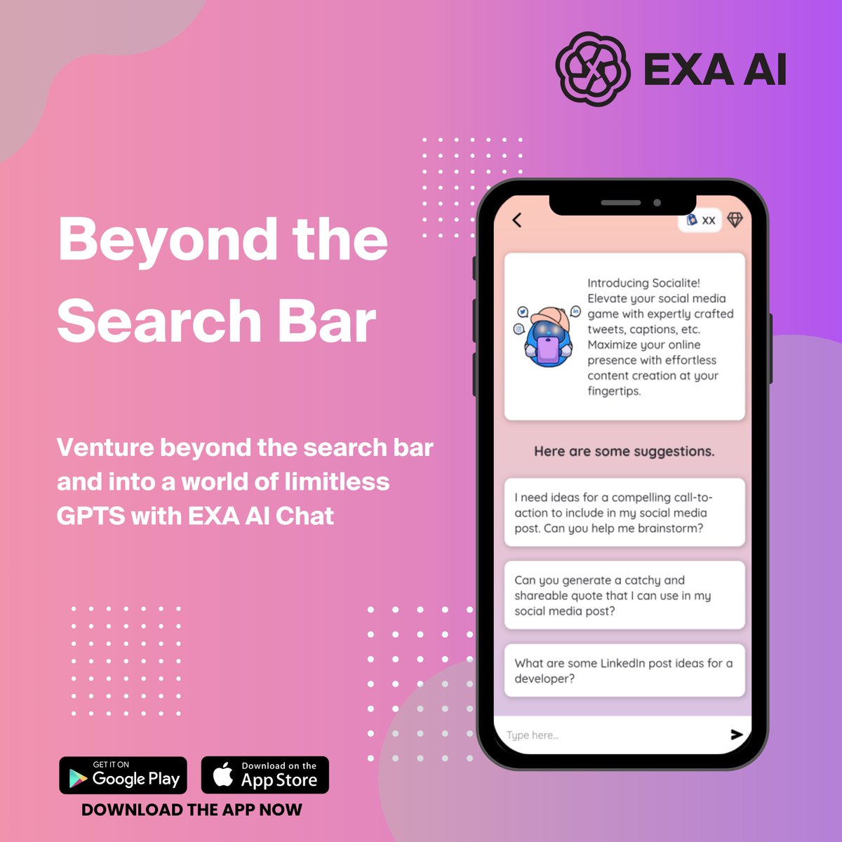 EXAAIChat's tweet photo. Explore new horizons, engage with vibrant communities, and unlock boundless opportunities for growth.
.
#AIAssistant #CustomerEngagement #FutureOfCommunication #aichat #TechTrends #ConversationalAI #Chatbot #SmartChat #AIChatbot #ExaAIChat https://t.co/iiVg16qt1A